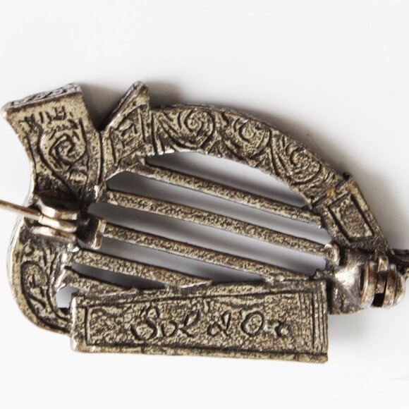 Sol D'Or Harp Brooch Pin with Stone Music Lover Retro Vintage - Picture 5 of 5